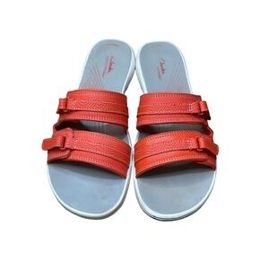 Clarks Cushion‎ Slippers Slide Sandals Adjustable Straps Orange Size 9